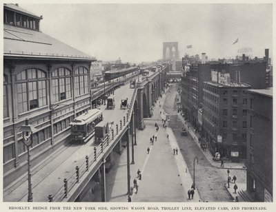 Puente de Brooklyn desde el Lado de Nueva York, mostrando Carretera, Línea de Tranvía, Coches Elevados y Paseo de American Photographer