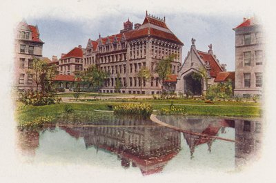 Chicago: Hull Court, desde Botany Pond, Edificio de Anatomía y Hull Gate (foto en color) de American Photographer