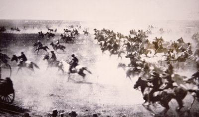Colonos corriendo hacia la Franja Cherokee de American Photographer