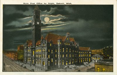 Oficina principal de correos de noche, Detroit, Michigan (foto en color) de American Photographer