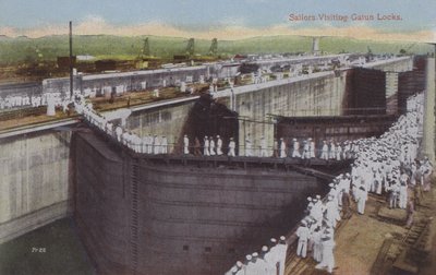 Canal de Panamá, marineros visitando las esclusas de Gatún (foto en color) de American Photographer