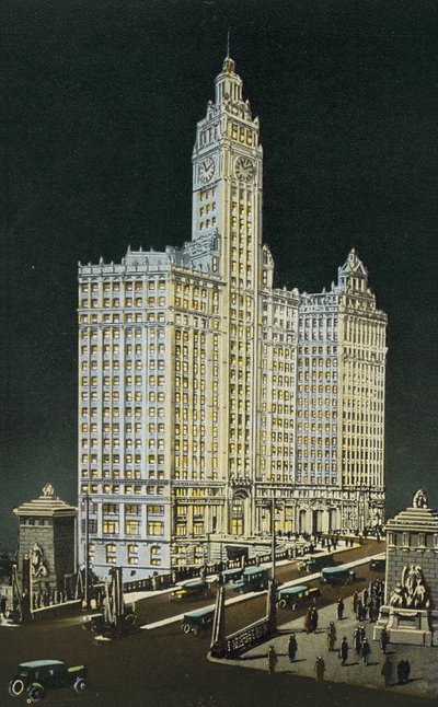 Edificio Wrigley, sección sur y norte, de noche de American Photographer