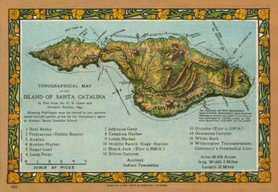 Mapa topográfico de la isla de Santa Catalina, California (foto en color) de American Photographer