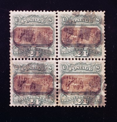 Bloque de cuatro de la firma de la Declaración de Independencia de 24 centavos, 1869 de American School