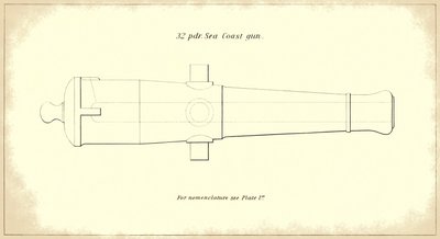 Cañón de costa de 32 libras, tomado del manual oficial de Instrucción para Artillería Pesada del Ejército de EE.UU., 1850-51 de American School