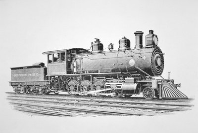 Una locomotora tipo Consolidation 2-8-0 construida por Baldwin en junio de 1889 para el Ferrocarril del Pacífico Norte de American School