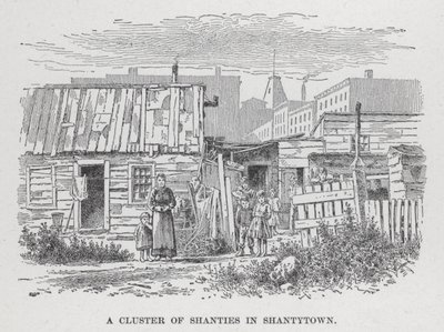 Un grupo de chabolas en Shantytown (litografía) de American School