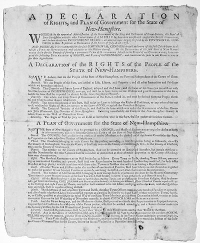 Declaración de derechos y plan de gobierno para el estado de New Hampshire, 1779 de American School