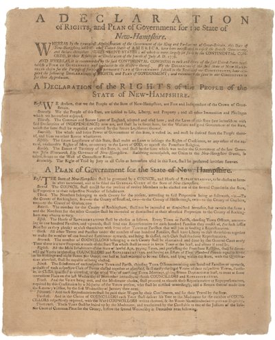 Una Declaración de Derechos, y una súplica de gobierno para el Estado de New Hampshire, 1779 de American School