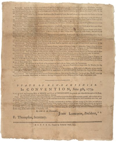 Una Declaración de Derechos, y una súplica de gobierno para el Estado de New Hampshire, 1779 de American School