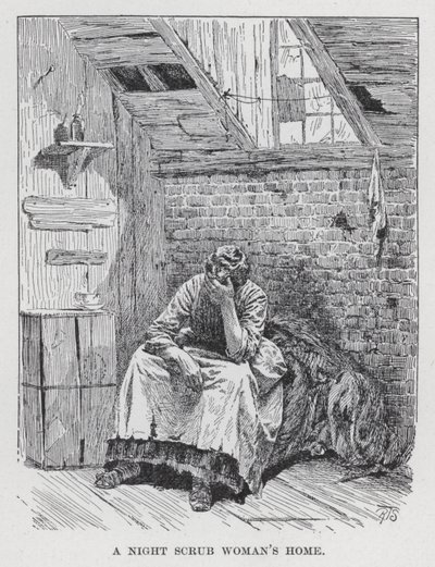 El hogar de una mujer de limpieza nocturna (litografía) de American School