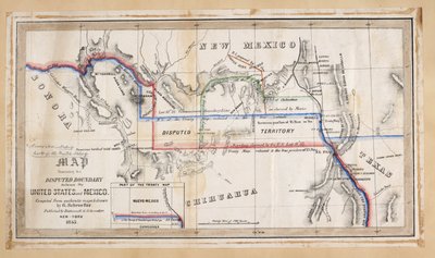 Un mapa que ilustra el límite en disputa entre Estados Unidos y México de American School