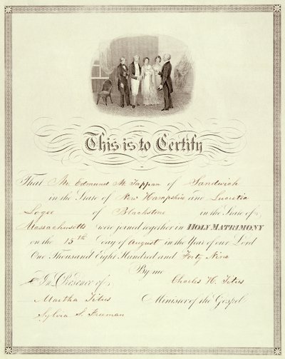 Un certificado de matrimonio de 1849 de American School