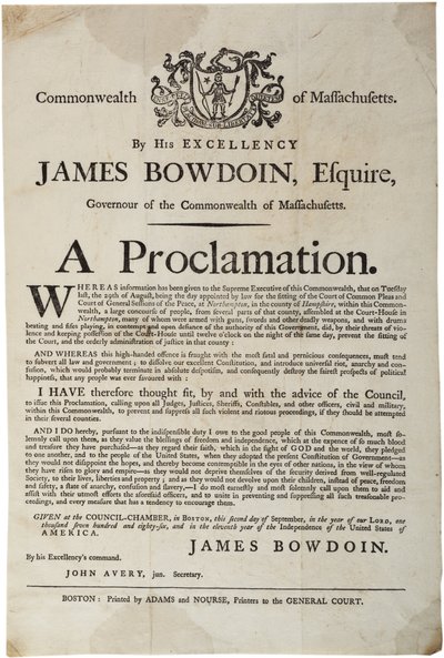 Una proclamación, 2 de septiembre de 1786 de American School
