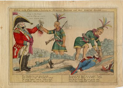 Una escena en las fronteras practicada por los británicos humanos y sus dignos aliados, c.1813 de American School