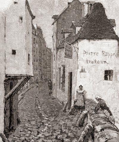 Una calle en el viejo París en el siglo XIX de American School