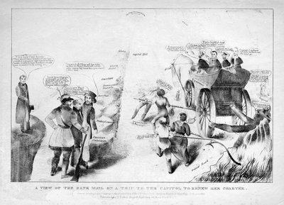 Una vista del correo del banco en un viaje al Capitolio para renovar su carta, 1834 de American School