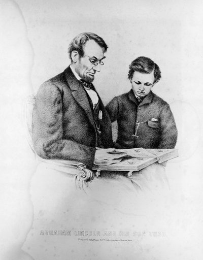 Abraham Lincoln (1809-65) y su hijo Thad (1853-71) de American School
