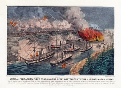 La flota del almirante Farragut enfrentándose a las baterías rebeldes en Port Hudson, 14 de marzo de American School