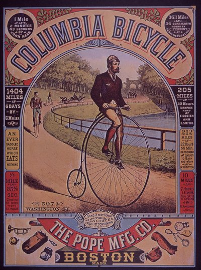 Anuncio de bicicleta Columbia Penny-Farthing, Boston, EE.UU. de American School