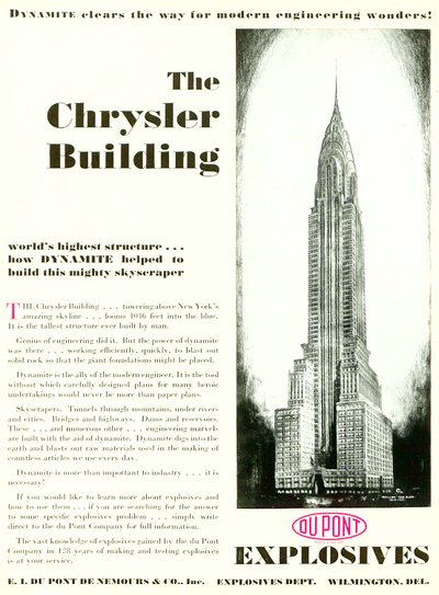 Anuncio con el Edificio Chrysler, de la revista DuPont, mayo 1930 de American School