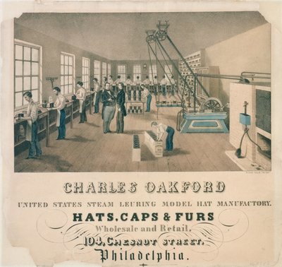 Anuncio de Charles Oakford, fabricante de sombreros, Filadelfia, c.1850 de American School