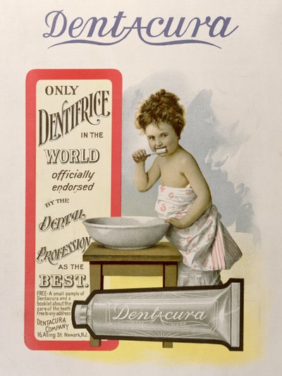 Anuncio de Dentacura Dentifrice, de Theatre Magazine, Inglaterra, 1901 de American School