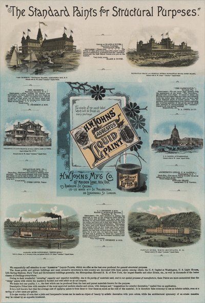 Anuncio de pinturas líquidas de asbesto H W Johns de American School