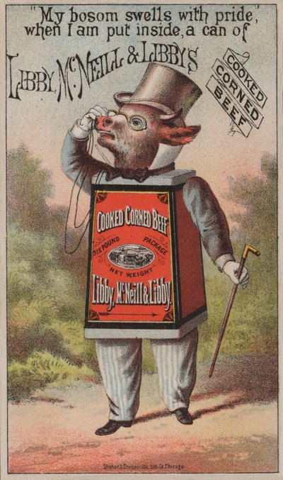 Anuncio de carne enlatada cocida de Libby, McNeill & Libby de American School