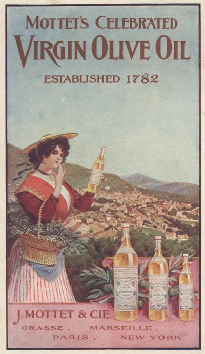 Anuncio de Mottets Celebrated Virgin Olive Oil, c.1900 de American School