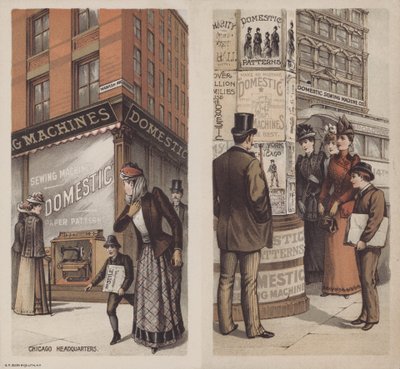 Anuncio de la Compañía de Máquinas de Coser Domestic, Chicago, Illinois, EE.UU. de American School