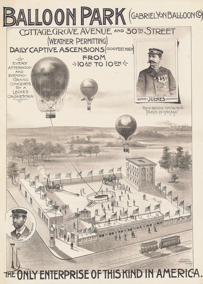Cartel publicitario para un parque de globos en Chicago, EE.UU., c.1888 de American School