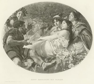 Esopo narrando sus fábulas (grabado) de American School
