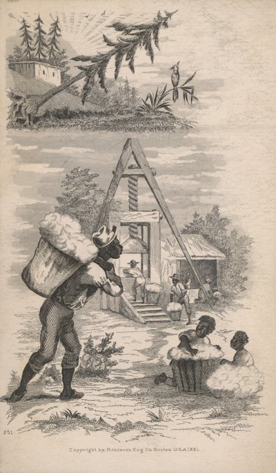 Afroamericanos trabajando en una fábrica de algodón de American School