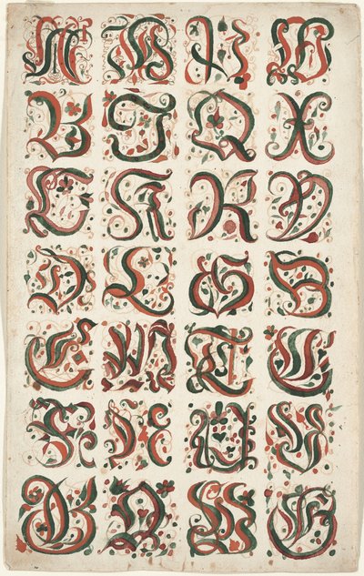 Alfabeto, Pintura Fraktur, c.1825-50 de American School