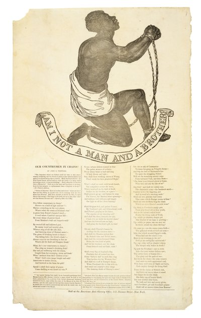 ¿No soy un hombre y un hermano?, c. 1837 (grabado en madera sobre papel tejido) de American School