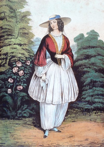 Amelia Jenks Bloomer vistiendo el traje 