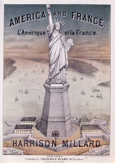 América y Francia, partitura de la canción sobre la Estatua de la Libertad por Harrison Millard (1830-95) de American School