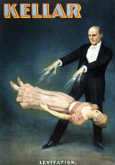 Cartel americano para el espectáculo del mago Harry Kellar (1849 - 1922): "Levitación" de American School