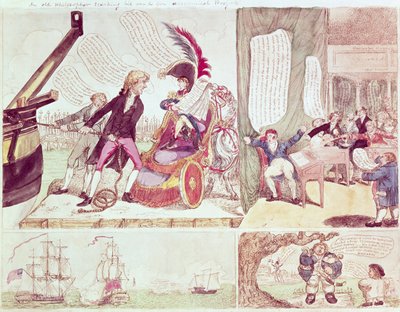 Un viejo filósofo enseñando a su hijo loco proyectos económicos, c.1807 de American School