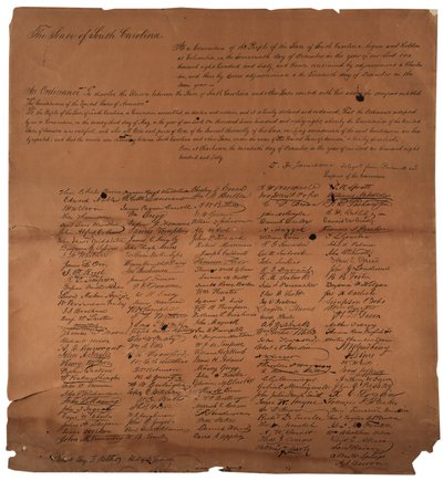 Una ordenanza para disolver la Unión entre el Estado de Carolina del Sur, 20 de diciembre de 1860, impresa en 1861 de American School