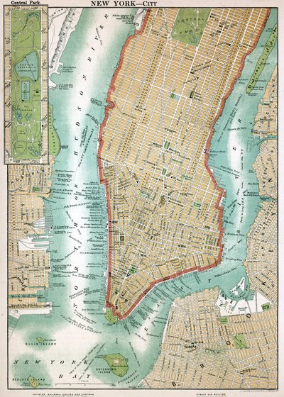 Mapa antiguo de Lower Manhattan y Central Park de American School