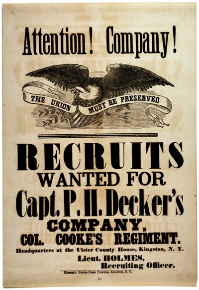 ¡Atención! ¡Compañía!, cartel de reclutamiento para la 156ª Infantería de Nueva York, 1862 de American School