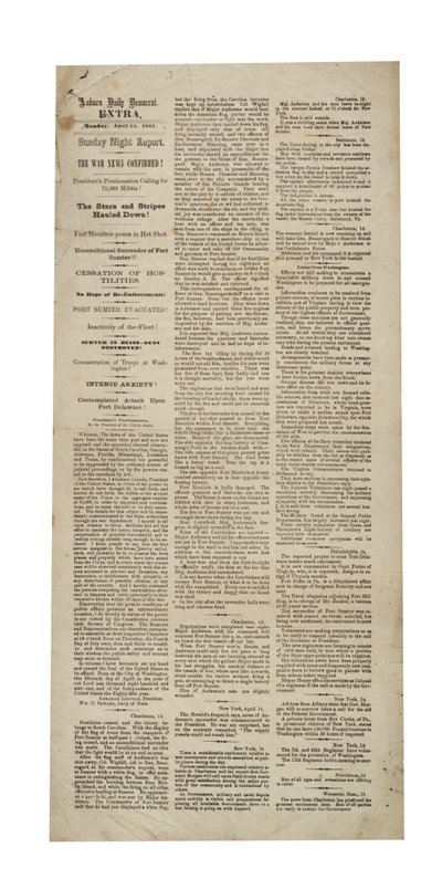 Auburn Daily Democrat Extra re: Fort Sumter, 15 de abril de 1861 de American School