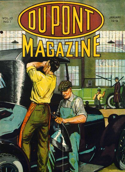 Reparación de Automóviles, portada de la revista DuPont, enero de 1919 de American School