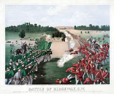 Batalla de Ridgeway, C.W., pub. 1869 (grabado coloreado) de American School