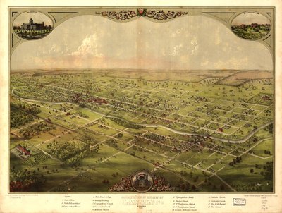 Vista aérea de la ciudad de Lansing, Michigan 1866 (litografía en color) de American School