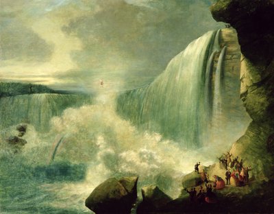 Blondin cruzando las Cataratas del Niágara en una cuerda floja, c.1859-60 de American School