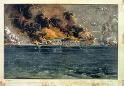 Bombardeo de Fort Sumter, puerto de Charleston, 12 y 13 de abril de 1861, publicado por Currier y Ives de American School