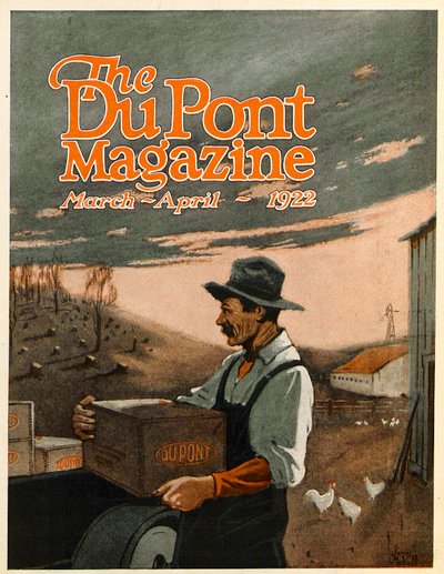 Máquinas perforadoras y explosivos, portada de la revista DuPont, marzo-abril 1922 de American School
